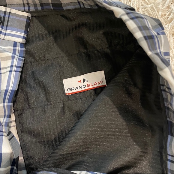 Grand Slam Mens Flat Front Polyester Plaid ￼Black White & Blue Shorts Size 34 - Picture 3 of 10